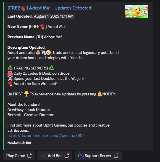 Example showing multiple changes in one notification