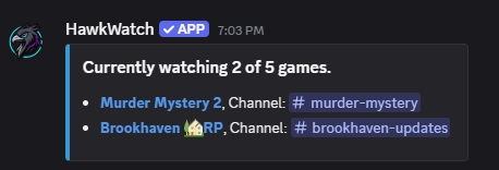 Typing the /list watched command in Discord
